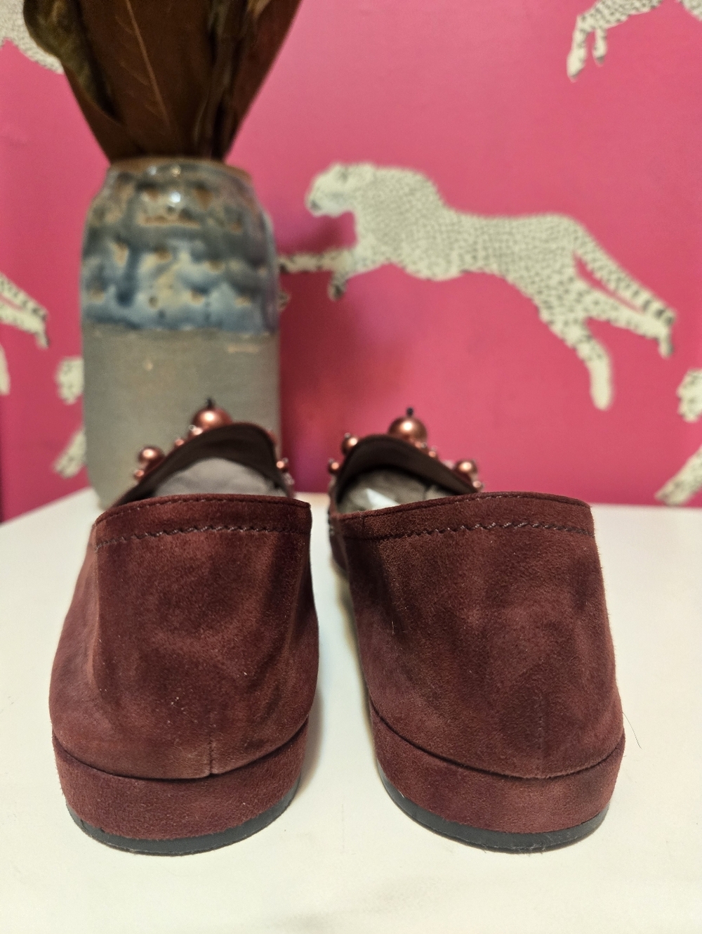Miu Miu Embellished Burgundy Suede Women's Ballet Flats Loafers Size 40 IT 9 US - Picture 5 of 11